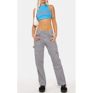 NEW Edikted Striped Cargo Pants Women S Railroad Denim Utility Carpenter